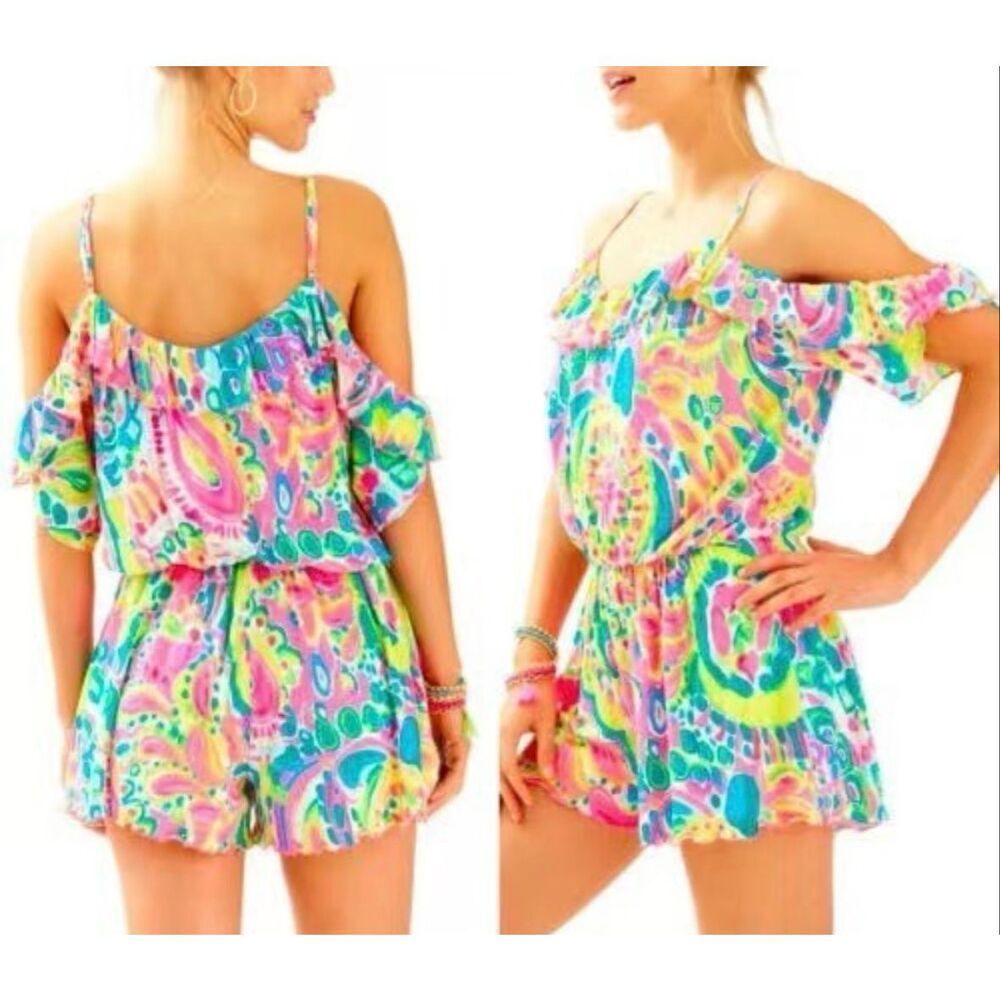Lilly Pulitzer Fenella ruffle shoulder romper size small